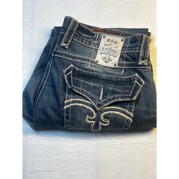 Rock Revival Mens Blue Jeans Mick Straight Flap Pockets‎ Size 38x31 **read